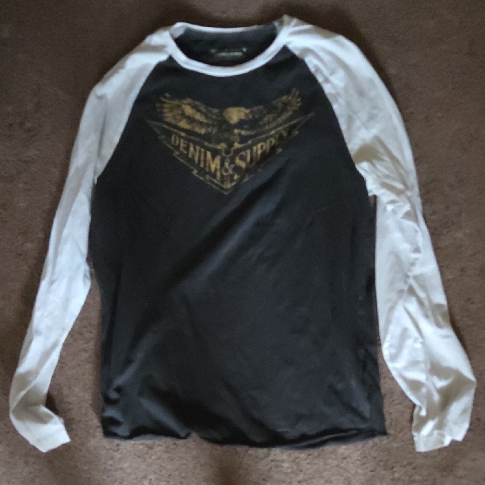 Denim & Supply Ralph Lauren Black and White Long Sleeve Tee Medium